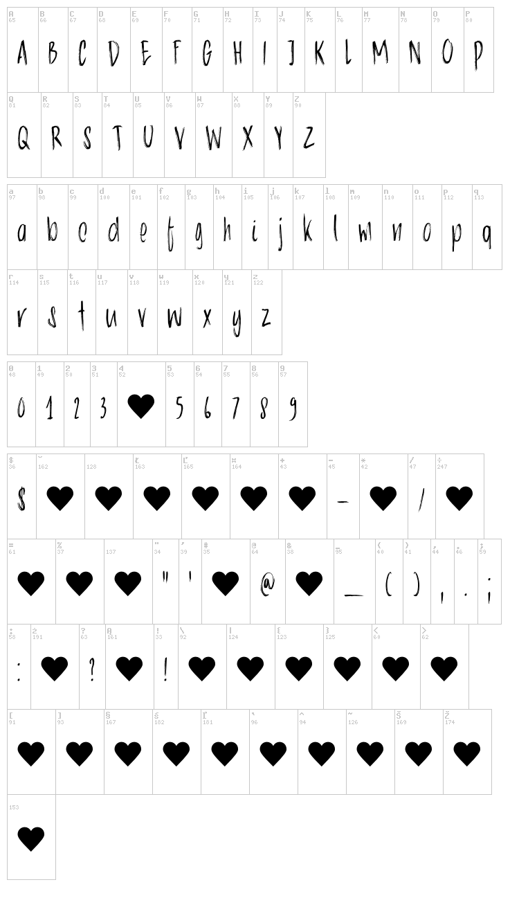 DK Chocolatte font map
